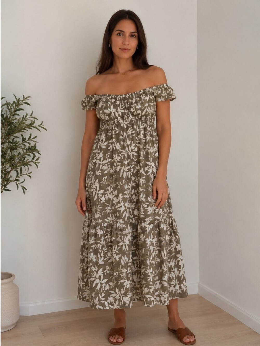 Blu Pepper Olive Floral Maxi Dress